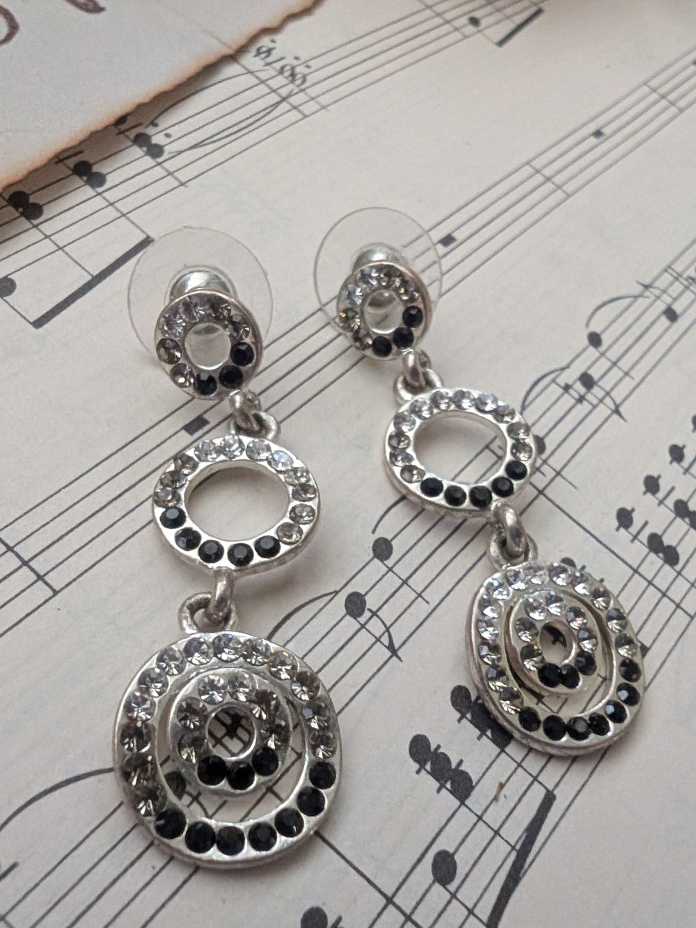 Silver-Tone Drop Earrings with Clear and Black Crystals
